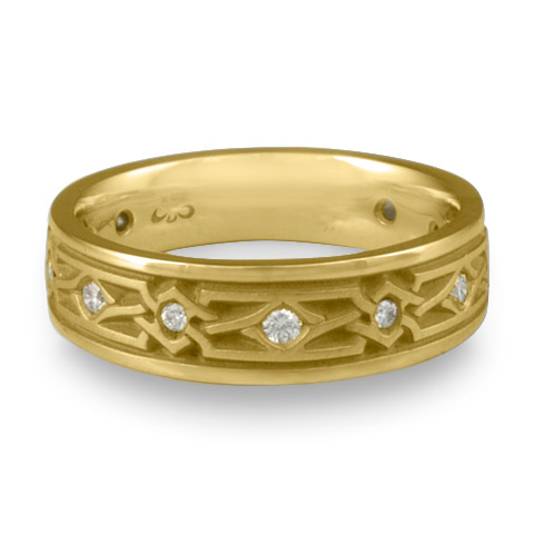Narrow Weaving Stars Wedding Ring with Gems in 18K Yellow Gold