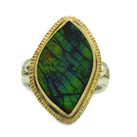 One-of-a-Kind Ammolite Halo Ring in