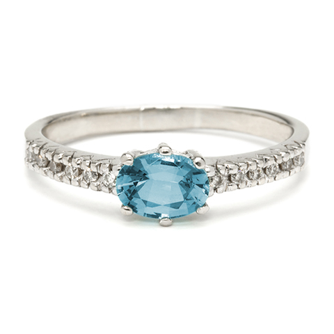 One-of-a-Kind Eva Solitaire Ring with Aquamarine in