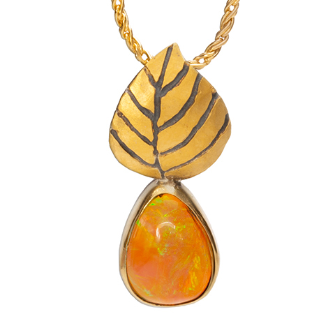 One-of-a-Kind Trilliant Leaf Pendant with Ethiopian Opal in