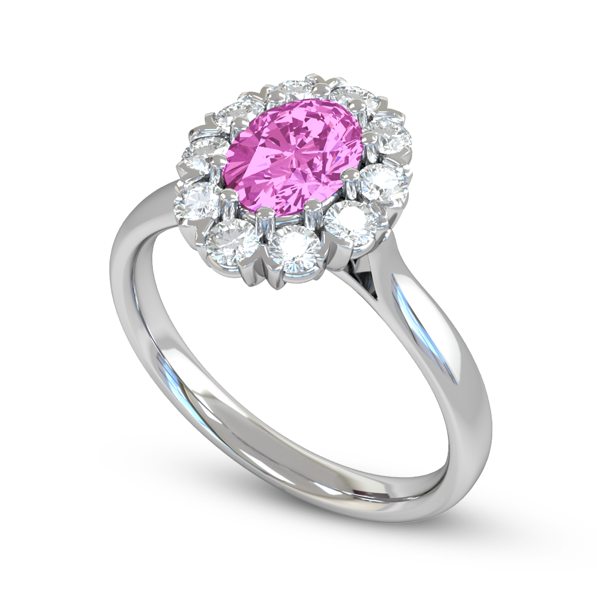 Pink Sapphire and Diamond Halo Fairtrade Gold Engagement Ring in