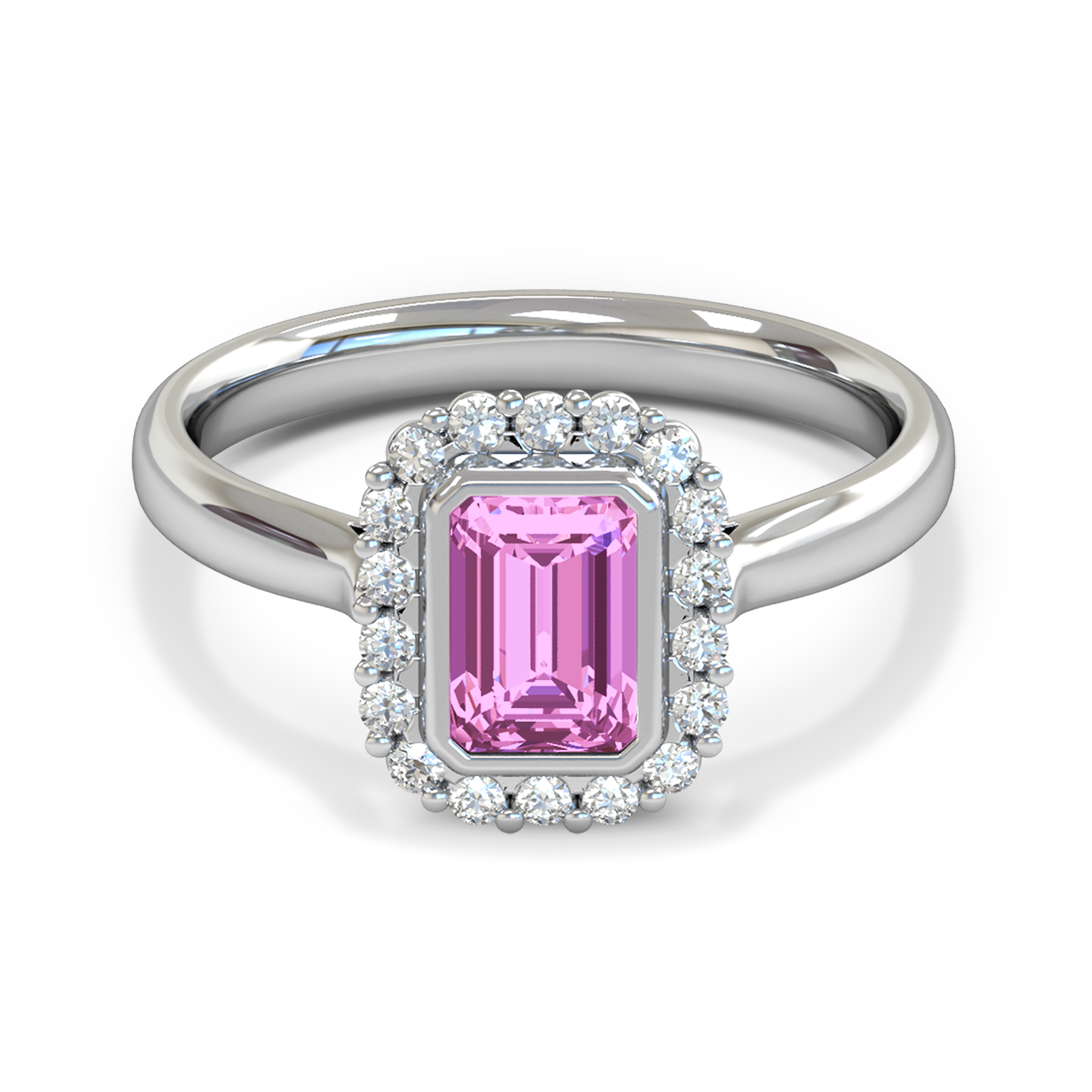 Pink Sapphire and Gem Cluster Fairtrade Engagement Ring in Pink Sapphire