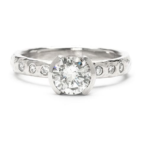 Playa Engagement Ring with Open Bezel Mount in Diamond and Lab Grown Accent Diamonds in White Gold