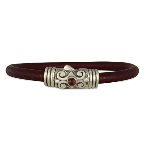 Ravena 5mm Leather Bracelet in Maroon with Garnet