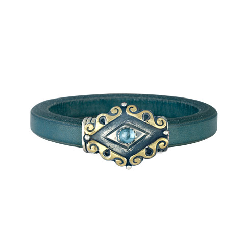 Ravena Leather Bracelet in Swiss Blue Topaz & Slate Blue Leather