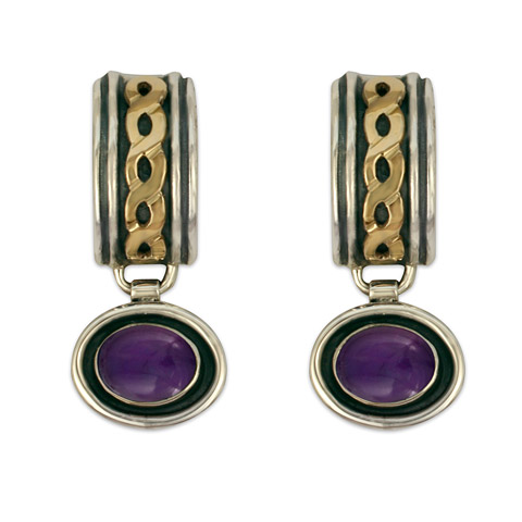 Rope Cuff Earrings with Gem in Amethyst