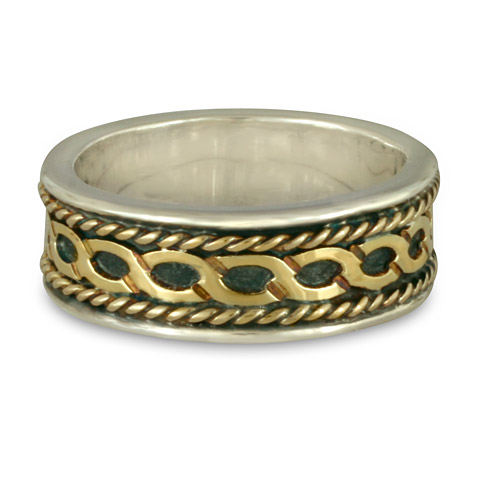 Rope Twist Wedding Ring in Sterling Silver Borders & Base w/ 18K Yellow Gold Center