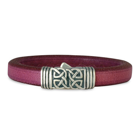 Scroll Silver Leather Bracelet in Purple