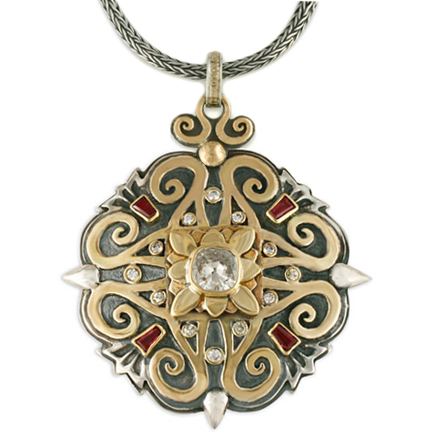 Shonifico Flower Pendant with Diamond and Ruby in