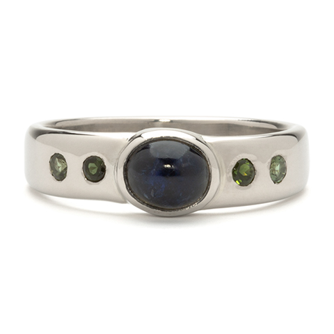 Sodalite Comfort Fit Ring with Gems in