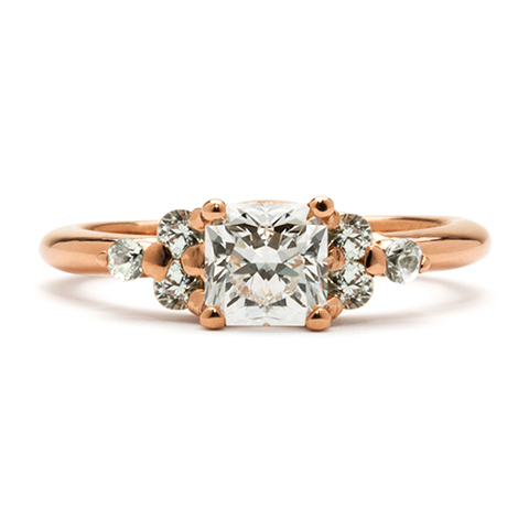 Square Cluster Engagement Ring in 14K Rose Gold