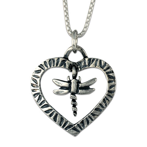 Taliesan Heart Dragonfly Pendant in Sterling Silver