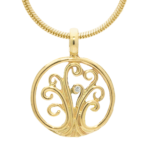 Tree of Life Mini Pendant Gold with Diamond in