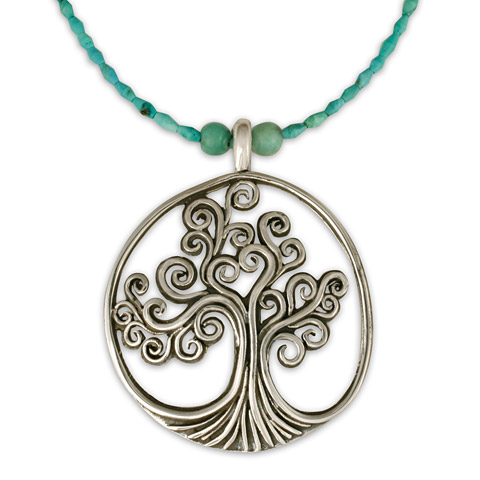 Tree of Life Pendant on Turquoise Beads in