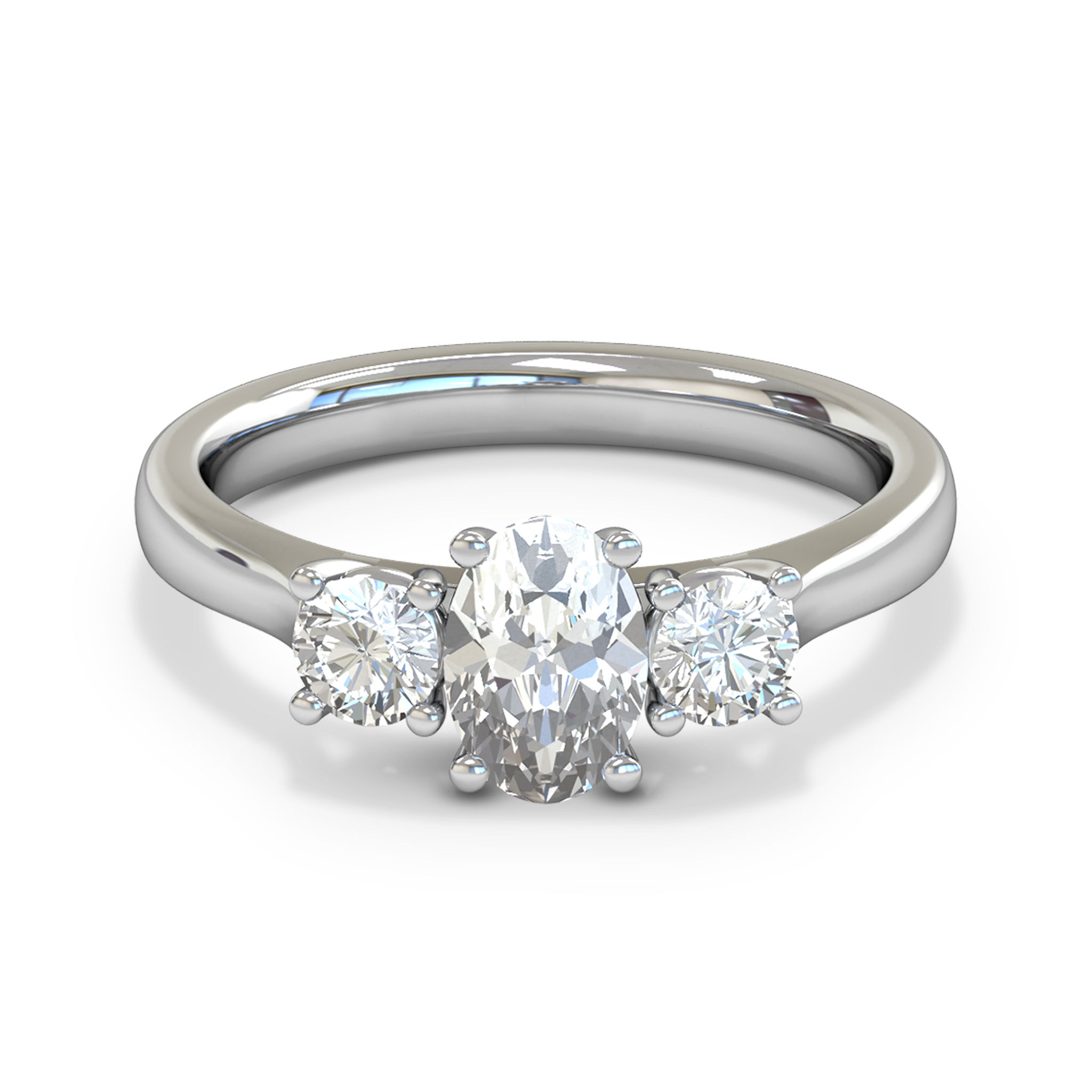 Trilogy Oval Cut Diamond Engagement Ring in 18K White Fairtrade Gold