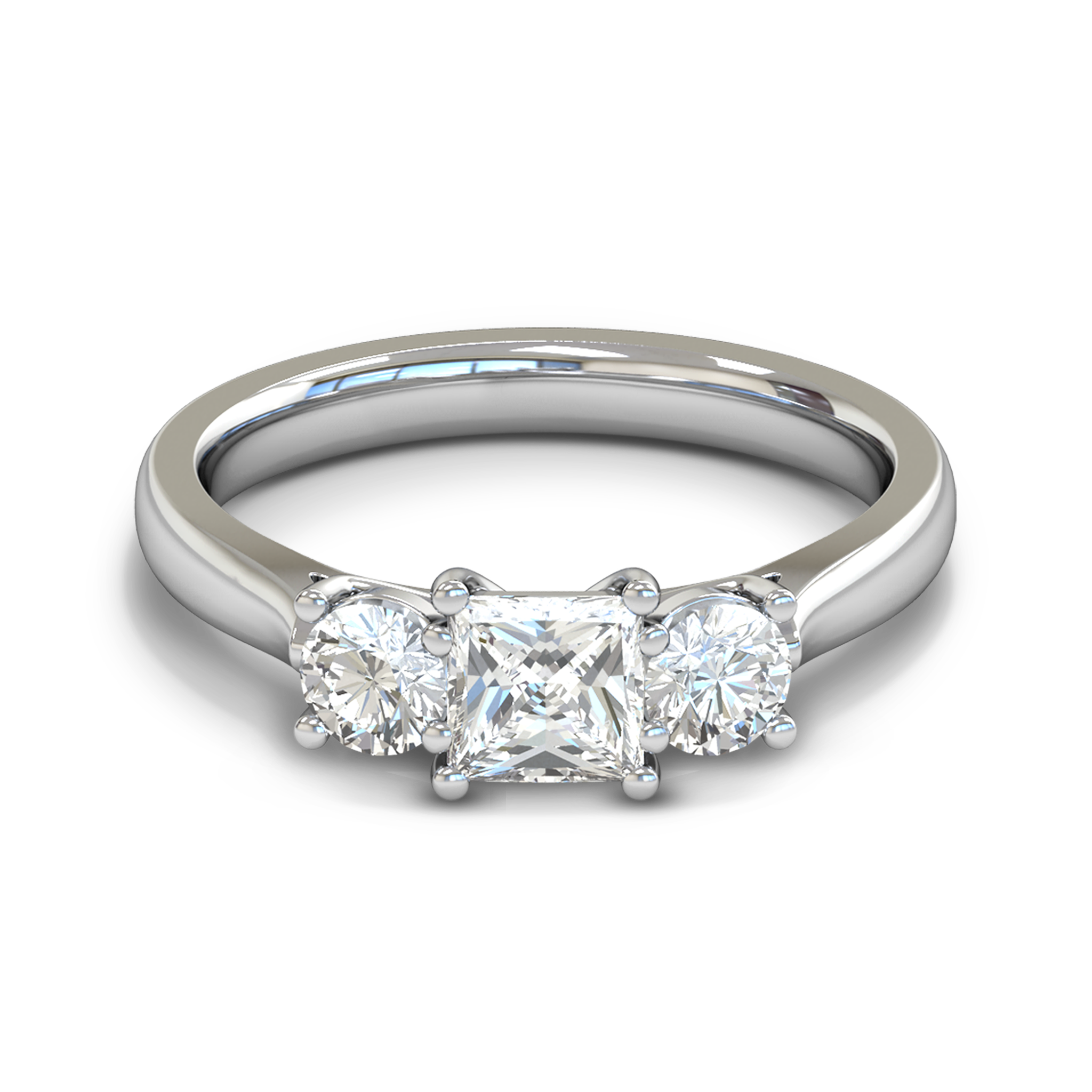 Trilogy Princess and Round Diamond Fairtrade Gold Engagement Ring in 18K White Fairtrade Gold