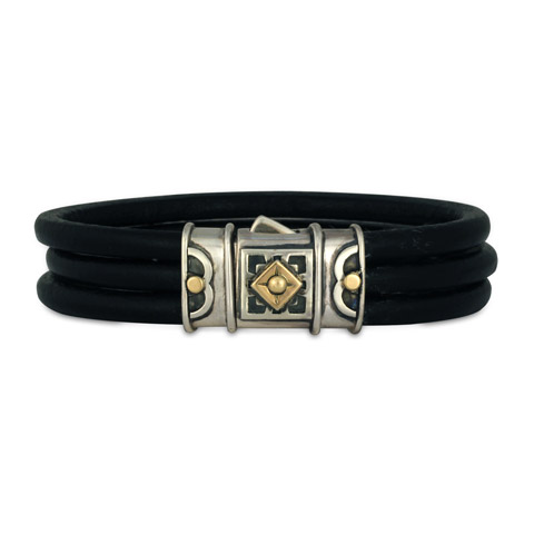 Tristan Leather Bracelet in Sterling Silver, 14K Yellow Gold & Leather