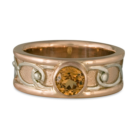 Twinning Infinity Ring with Spessartite Garnet in 14K Rose Gold Base w 14K White Gold Center