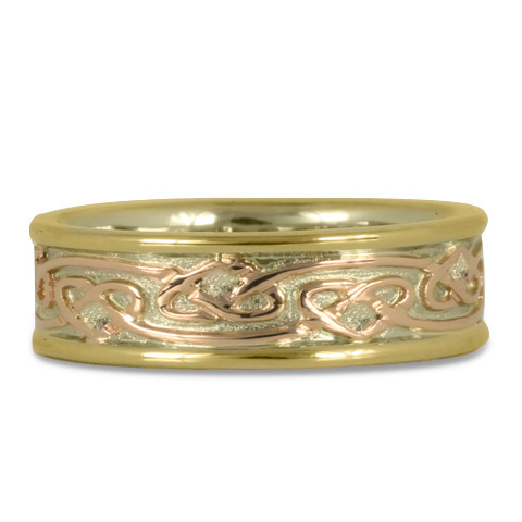 Weaving Heart Ring with Borders in 14K Yellow Gold and 14K Rose Gold over 14K White Gold