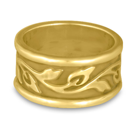 Wide Bordered Flores Wedding Ring in 14K Yellow Gold