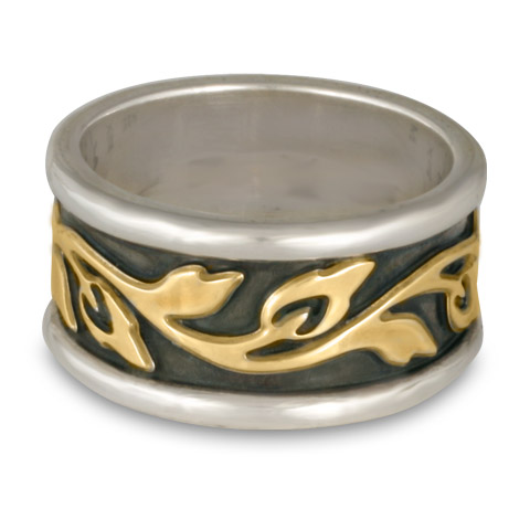 Wide Bordered Flores Wedding Ring in Sterling Borders/18K Yellow Center/Sterling Base