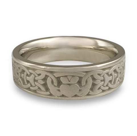 Wide Claddagh Wedding Ring in 14K White Gold