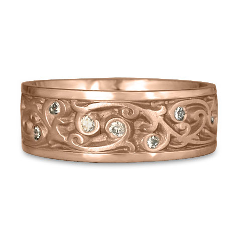 Wide Continuous Garden Gate Wedding Ring with Gems in 14K Rose Gold