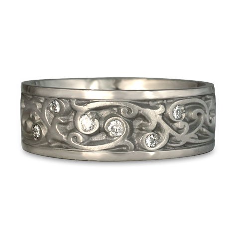 Wide Continuous Garden Gate Wedding Ring with Gems in Platinum