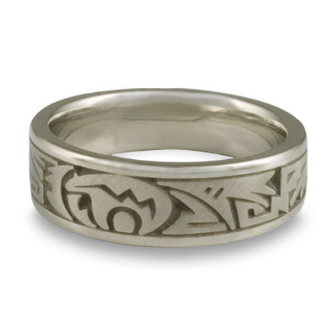 Wide Heartline Bear Wedding Ring in 14K White Gold