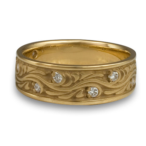 Wide Starry Night Wedding Ring with Gems in 14K Yellow Gold