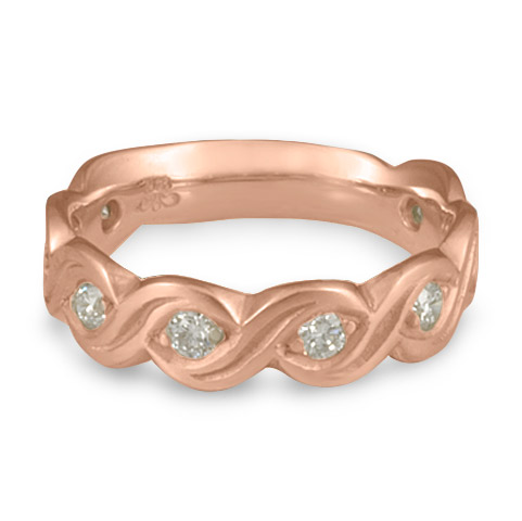 Wide Tides Wedding Ring with Gems in 14K Rose Gold
