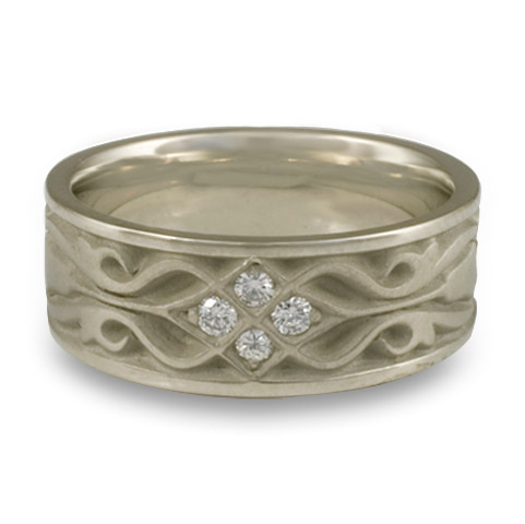 Wide Tulip Braid Wedding Ring with Gems in 14K White Gold