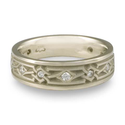 Wide Weaving Stars Wedding Ring with Gems in Platinum