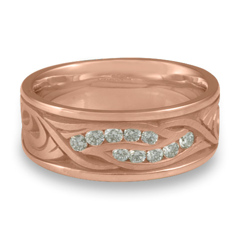 Wide Yin Yang Wedding Ring with Gems in 14K Rose Gold