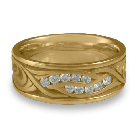 Wide Yin Yang Wedding Ring with Gems in 14K Yellow Gold
