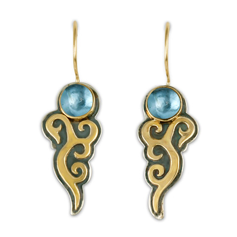 Wind Horse Earrings with Gem in Swiss Blue Topaz