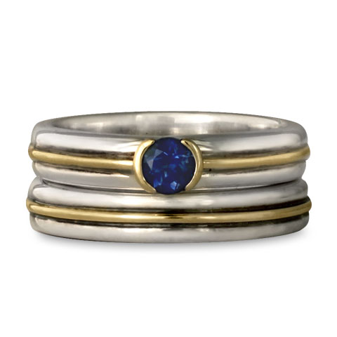 Windsor Bridal Ring Set in Sterling Silver & 18K Yellow Gold With Sapphire