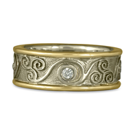 Bordered Triscali Ring with Diamonds in 18K Yellow Gold Borders w 14K White Gold Center & Base