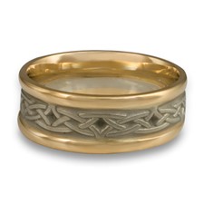 Extra Narrow Two Tone Celtic Arches Wedding Ring in 14K Yellow Gold Borders w 14K White Gold Center