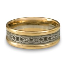 Extra Narrow Two Tone Love Knot Wedding Ring in 14K Yellow Gold Borders w 14K White Gold Center