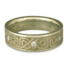 Narrow Labyrinth Wedding Ring with Gems in 18K White Gold