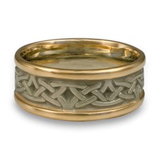 Narrow Two Tone Celtic Arches Wedding Ring in 14K Yellow Gold Borders w 14K White Gold Center