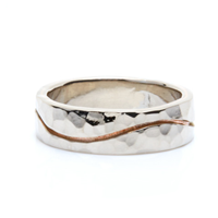 River Wedding Ring Hammered 6mm in Two Tone