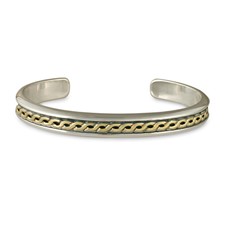 Rope Cuff Bracelet  in 14K Yellow Gold Design w Sterling Silver Base