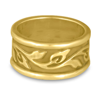 Wide Bordered Flores Wedding Ring in 14K Yellow Gold