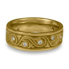 Wide Wind and Waves Wedding Ring with Gems  in 18K Yellow Gold