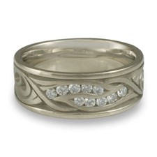 Wide Yin Yang Wedding Ring with Gems  in 14K White Gold