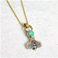 Bee Pendant with Ethiopian Opal in Two Tone