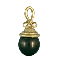 Black Tahitian Pearl Knot Pendant in 18K Yellow Gold