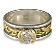 Bordered Flores Engagement Ring in Sterling Silver Borders & Base w 18K Yellow Gold Center